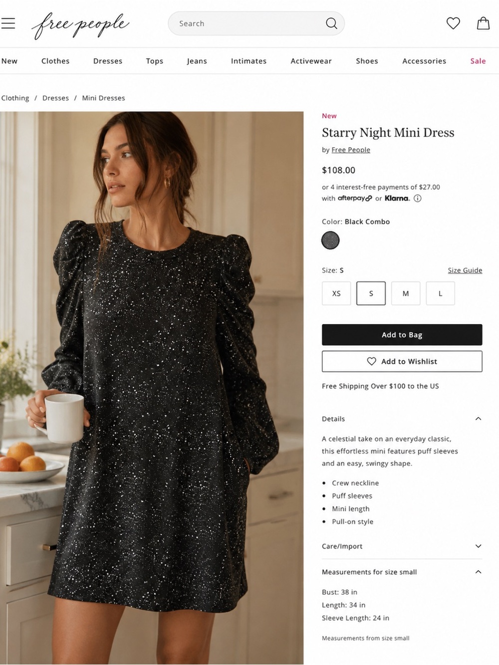 Free People Starry Night Black Combo Mini Dress